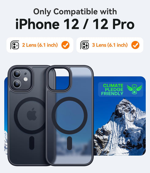 CANSHN iPhone 12/12 Pro Case - Shockproof Magnetic Bumper Cover, Translucent Matte, Compatible with MagSafe - Black