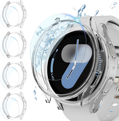 (4+4 Pack) Screen Protector Case for Samsung Galaxy Watch 7 44mm, Hard PC Bumper & HD Anti-Fog Tempered Glass