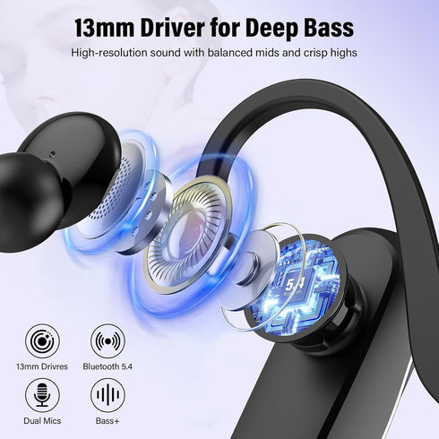 OTOZABU Headset V5.4, 10Hrs 180 Bluetooth Wireless Bluetooth Earpiece with Built-in Dual ENC Mic Talk Time Days Standby