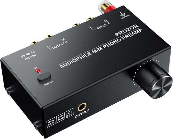PROZOR Pre Amplifier for Turntable, Audiophile M/M Phono Preamp with Level Volume Controls and Power Adapter