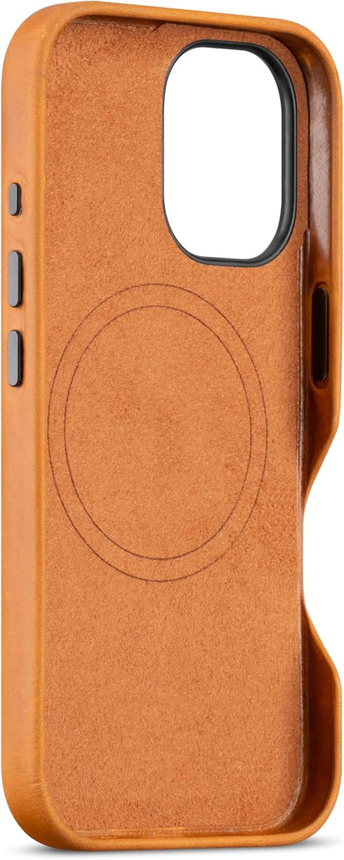 maogoam 16 6.1", for iPhone Case Leather, Compatible with MagSafe, Genuine Vintage Crazy Horse Leather, Metal Buttons