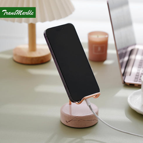 TransMarble Marble Phone Stand with Metal Holder, Charging Available While Using, Swipe Up to Unlock, Made of Natural