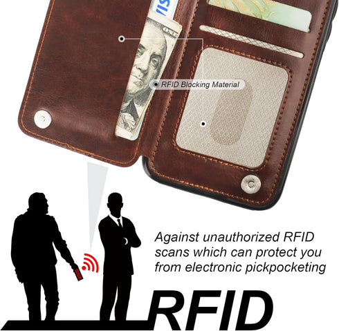 OT ONETOP 13 360 6.1 Inch ONETOP for iPhone Wallet Case with Card Holder, Rotation Ring Kickstand RFID Blocking PU