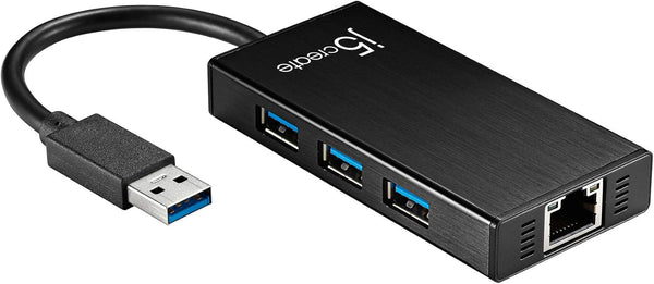 j5create USB 3.0 Multi-Adapter Hub, 3X USB 3.0 SuperSpeed Ports, Gigabit RJ45 Ethernet, Compatible with Windows and