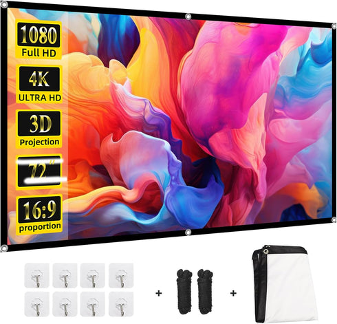 Ximaoy Projector Screen 72 inchPortable Movie Projector Screen 16:9 HD Indoor Outdoor Double