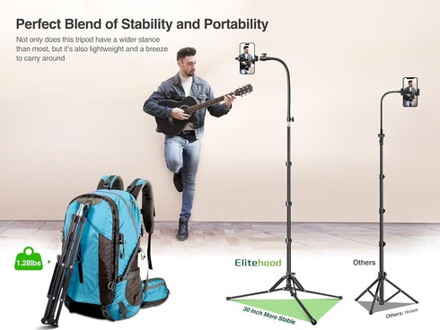 elitehood 6.8 Feet Tall Phone Stand Tripod, Aluminum iPhone Tripod, Adjustable for iPhone 15 Pro Max, Android Phones