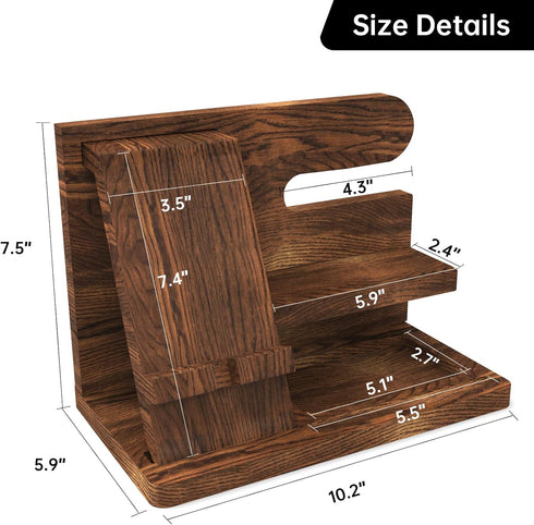 Wooden Phone Docking Station Organizer for Dad Birthday Gifts, Nightstand Organizer, Desk Organizer Wood Gifts for Men