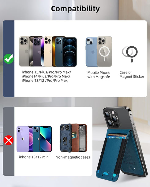 Magsafe Wallet for iPhone 16/15/14/13/12 Series, Magnetic 8-Card Holder with Adjustable Stand, RFID Blocking, Blue