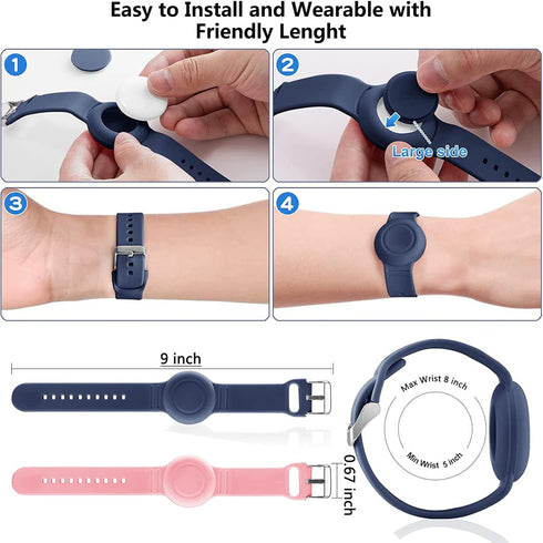 Waterproof Airtag Bracelet for Kids, 2 Pack Hidden Wristband, Anti-Lost Silicon Holder for Toddler GPS Tracker