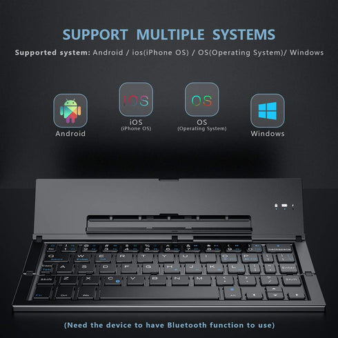 Foldable Bluetooth Keyboard, Portable Travel Keyboard for iPhone 15 Pro Plus/Xs/max/x/14/13/12/11/iPad, Black