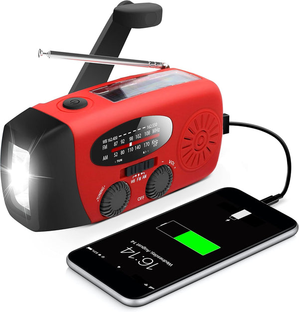 RunningSnail Emergency Hand Crank Radio With LED Flashlight For Emergency, AM/FM NOAA Portable