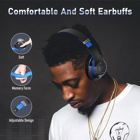 Bluetooth Over Ear Headphones, 6S Foldable Wireless with 40 Hours Playtime, HiFi Stereo Headset with Mic