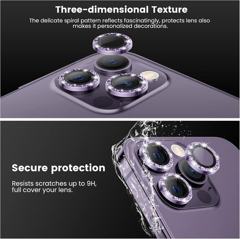 Tensea Camera Lens Protector for iPhone 14 Pro/Pro Max, 9H Tempered Glass, Metal Ring, 6.1" & 6.7" Models.
