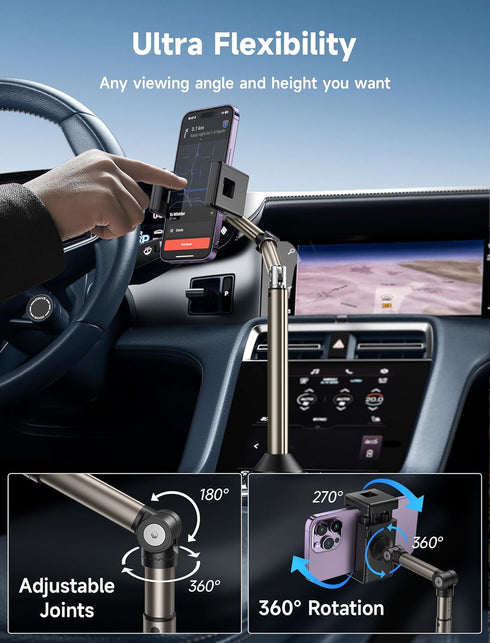 JSAUX Car Cup Holder Phone Mount, Metal Long-Arm Ultra Stable Holder for Car Cupholders, Adjustable for iPhone 16 15