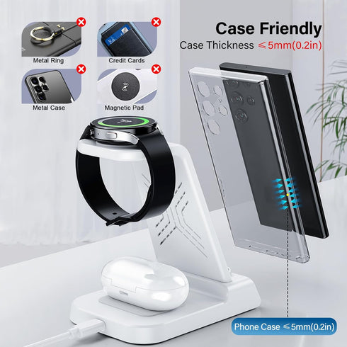 Wireless Charger for Samsung, 3 in 1 Charging Station for Galaxy S24 Ultra/S23 Ultra/S22/S21/Note 20/Z Flip 6