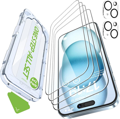 iGluz 4 Pack for iPhone 15 Screen Protector with 2-Pack Camera Lens