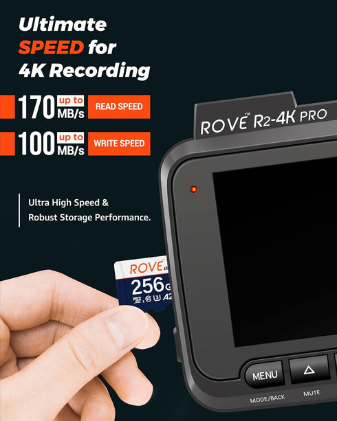 ROVE Ultimate 256GB Micro SD Card with USB 3.2 Type C Card Reader, 170MB/s for Dash Cam, Android Devices