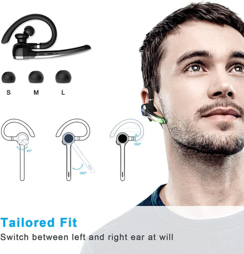 Bluetooth Headset, Wireless Earpiece with 500mAh Charging Case, 72 Hours Talking Time, Built-in Microphone for