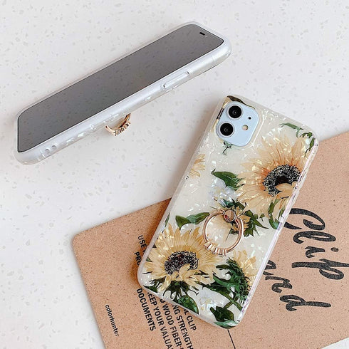Qokey Flower Design Clear Case for iPhone 11 Pro Max, 6.5 inch, with 360 Degree Rotating Ring Kickstand