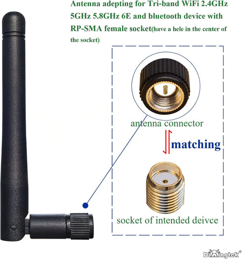 Dixingtek 6E 2.4GHz 5GHz 6GHz 2-Pack WiFi Tri-Band Bluetooth SMA Male Antenna, Compatible with WiFi Router Camera PCI-E