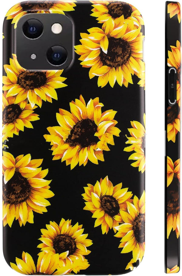 Case for iPhone 13 Mini, Sunflower Floral Pattern, Shockproof Soft Silicone Slim Cute Yellow Flower Case