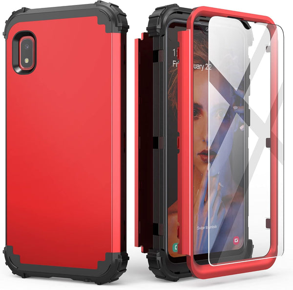 IDweel for Galaxy A10E Case with Tempered Glass Screen Protector, Hybrid 3 in 1 Shockproof Slim Heavy Duty Cover