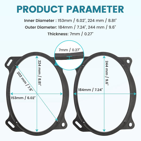 6x9 inch Rear Deck Speaker Adapter Spacer Ring for Toyota Camry/Corolla/Yaris 2002-2013 Install Aftermarket Radio Speaker Mounting Bracket
