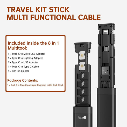 BUDI Multifunctional Compact Cable Card Travel Portable Aluminum Storage Case with Sim Card Tray Pin Eject Removal Tool