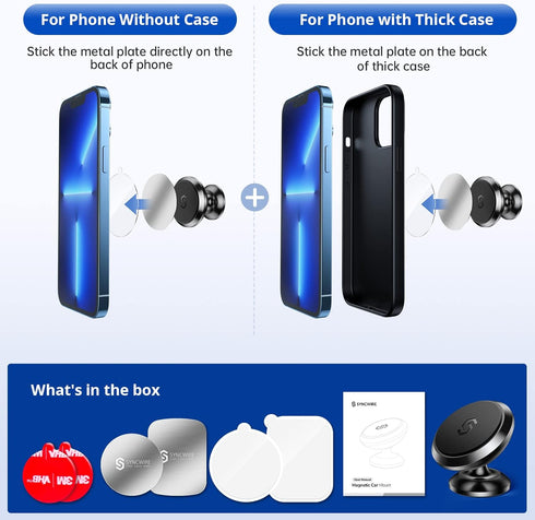 Syncwire Magnetic Car Phone Holder for Dashboard, 360° Adjustable Magnet Cell Phone Mount for iPhone, Samsung, LG