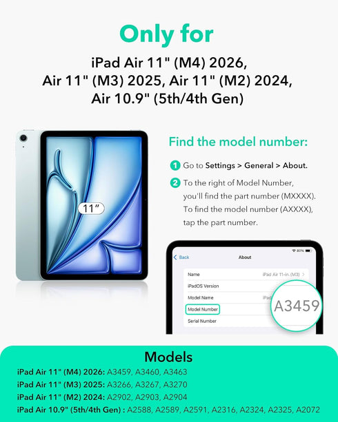 ESR 11 Inch M4/M3/M2 (2026/2025/2024), 5th/4th Gen(2022/2020), for iPad Air Case iPad Air Slim&Light, Yellowing