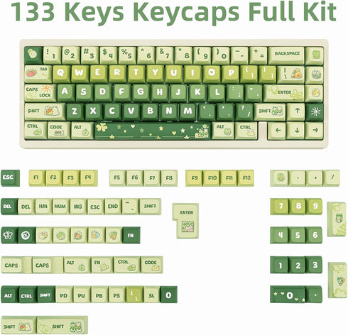 PBT Keycaps 133 Keys Gradient Green Keycaps, Dye Sublimation Cute Anime Keycaps XDA Profile for Mechanical Keyboards