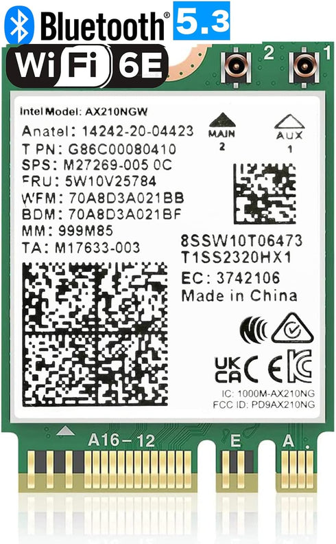 WiFi 6E AX210 NGW Wireless Card M.2 2230/NGFF with Bluetooth 5.3, 5400Mbps Tri-Band AX210 WiFi Chip Adapter