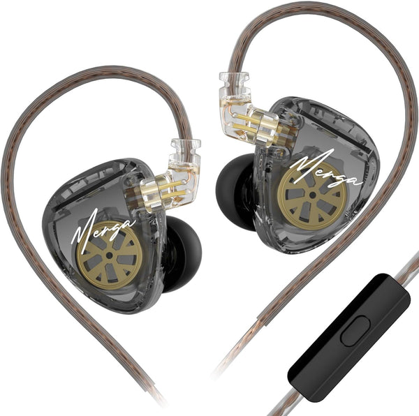 KZ Merga in Ear Monitor Wired, Dual Dynamic Driver Headphones, HiFi Stereo Earbuds for Musician, Black, with Microphone