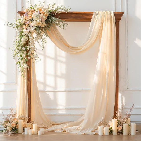 Wedding Arch Draping Fabric, 1 Panel 28" x 19Ft Champagne Sheer Backdrop Curtain for Ceremony Party Decor