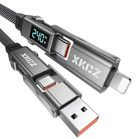 XKCZ 4 in 1 USB C Cable with Wattage Display, 240W Flat