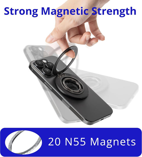 HISSIMO 2-Way 17-12 Dual-Sided Magnetic Phone Mount for MagSafe, Ultra-Slim Metal Ring Holder Grip with Kickstand