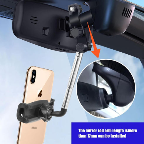 Car Rearview Mirror Mobile Phone Holder Pack-1, 360 Degrees Rotation, Retractable Bracket, for Most Car Models (Black)