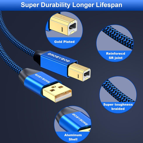 50ft 2.0 Active USB Printer Cable - High Speed USB A to B Compatible with HP, Canon, Dell, Epson, Xerox and More