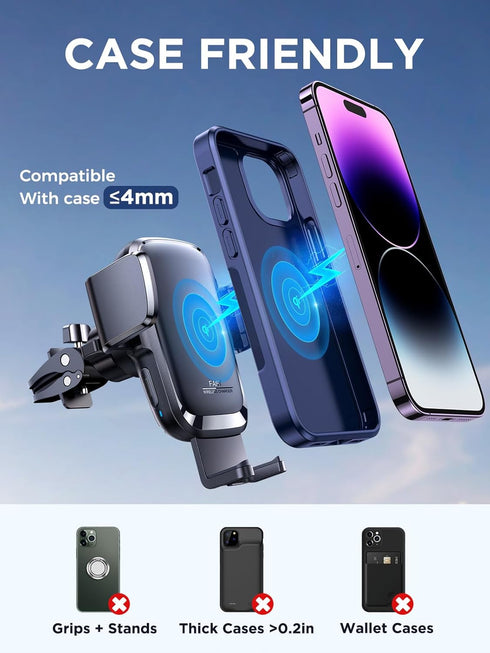 Wireless Car Charger, 15W Qi Fast Charging Auto Clamping Phone Holder, JOYROOM Mount for iPhone 14 13 12 11 Pro Max