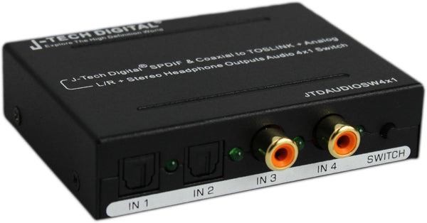 J-Tech Digital Optical SPDIF/Coaxial Digital to RCA L/R Analog Audio Converter 4x3 Switch with 3.5mm Jack