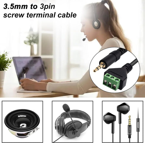Poyiccot 3.5mm Screw Terminal Connector Cable, 3.5mm Stereo Audio Male Jack to AV 3 Pin Adapter Cable, 30cm