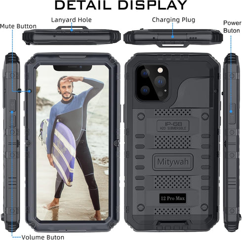 Mitywah Heavy Duty Military Grade Armor Case for iPhone 12 Pro Max, Waterproof, Full Body Protective, Rugged