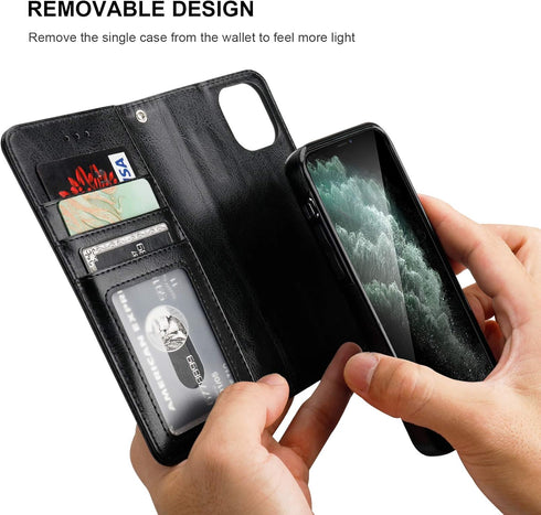 Bocasal Wallet Case for iPhone 11 Pro, Magnetic Detachable Kickstand, Shockproof, Card Holder, Removable Flip Cover,