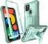 ExoGuard Google Pixel 5 Case, Rubber Shockproof Full-Body Cover with Built-in Screen Protector and Kickstand (Green)