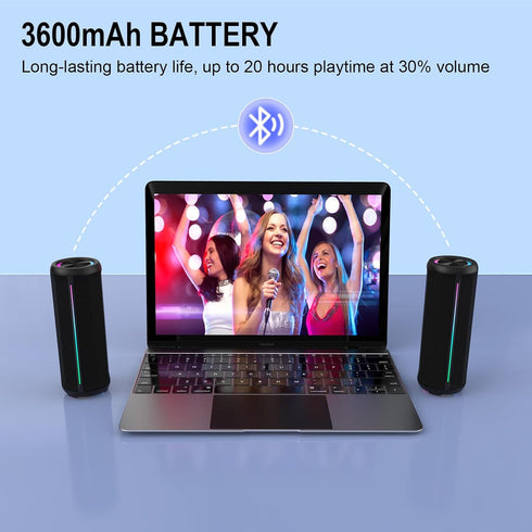 CofunKool 16W 5.4, 3600mAh IPX55 Portable Speaker with RGB Lights, Clear Stereo Loud Sound, AUX Input TF Card Slot