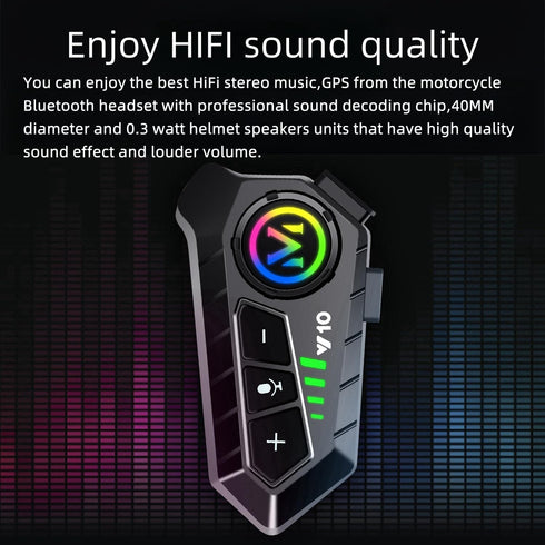 Y10 Motorcycle Helmet Bluetooth Headset with HiFi Stereo Sound,Noise Reduction,1000mAh Battery,Helmet Bluetooth Headset Speakers with RGB,IPX6 Waterproof,Hand Free,Easy Set Up