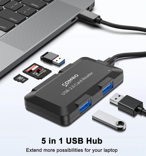 ukiism 5 1 3 More(Black/3.3FT in USB Hub with SD/TF Card Reader, USB Extender with USB-A Ports for Laptop, PC, Desktop