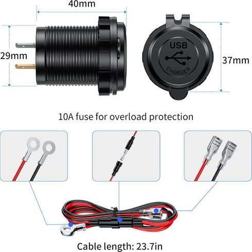 Kewig Quick Charge 3.0 Dual USB Charger Socket, Waterproof 36W, Fast Charge with Touch Switch & Blue LED DIY Kit
