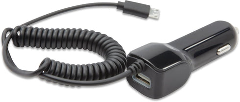BoxWave Car Charger for Nokia 2720 Flip - Extra USB Port with Integrated Cable, Black