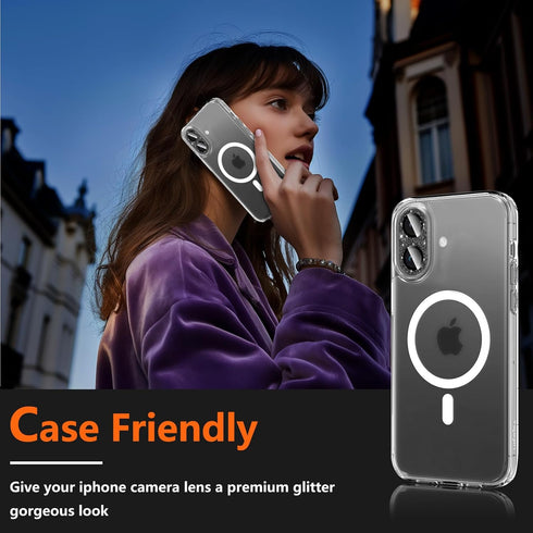 ShinKin 16/iPhone 16 9H 16/iPhone 16 Camera Lens Protector for iPhone Plus, Bling Glitter Camera Cover with Tempered